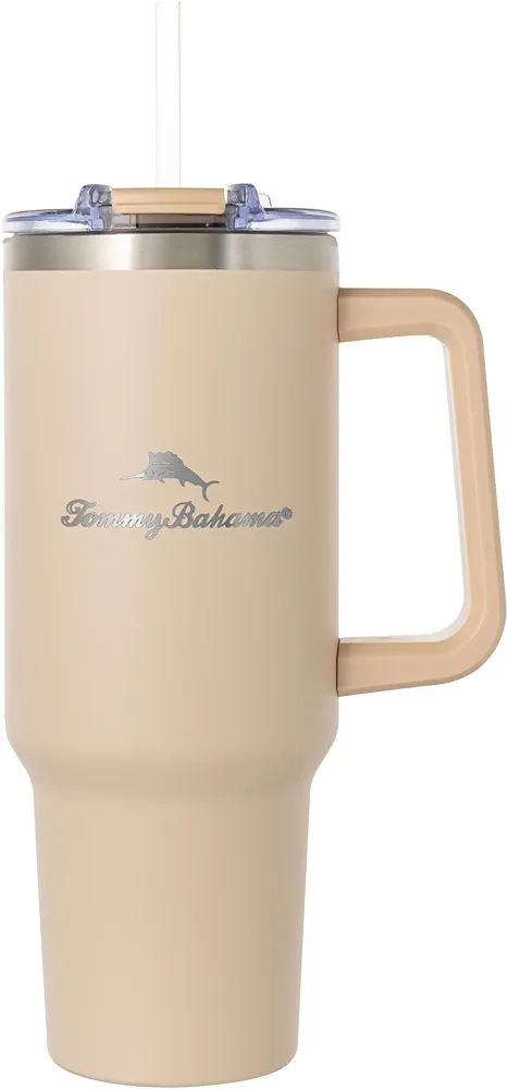 Tommy Bahama Vacuum Insulated Water Bottle with Straw - Double-Wall Stainless Steel, BPA Free, Keep Drinks Warm for 6 Hours or Cold for 12 Hours - Beige, 40oz