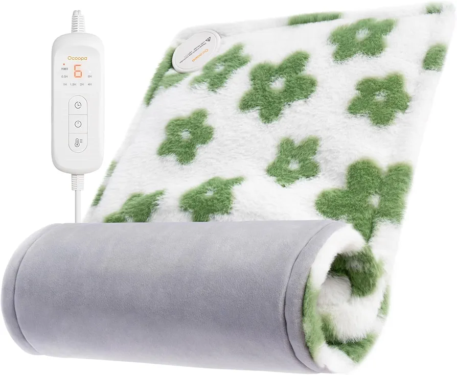 OCOOPA Graphene Heating Pad for Back Pain Relief, Ultra Soft & Comfortable Plush, Flower Cute Heating Pad for Period Cramps XL 12"x24", 6-Hour Timer, Christmas Gift for Women Mom