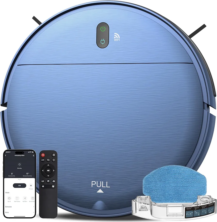 Robot Vacuum and Mop Combo, 2 in 1 Robot Mop and Vacuum, Robotic Vacuum Cleaner with WiFi/App, 2000Pa Suction, 230ML Water Tank, Self-Charging, Slim, Ideal for Hard Floor, Low Pile Carpet, Pet Hair