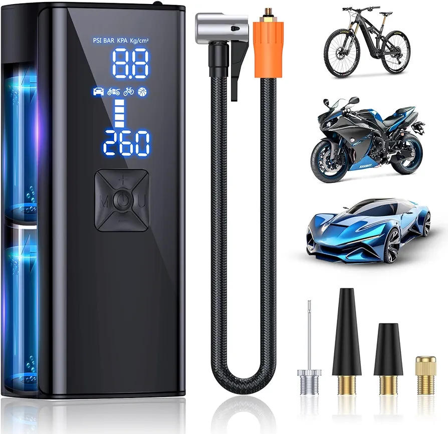 Tire Inflator Portable Air Compressor, 150PSI Portable Air Pump for Car Tires with 25000mAh Battery, 2X Faster Inflation Air Compressor with Digital Pressure Gauge for Car, Bike, Motorcycle, Ball