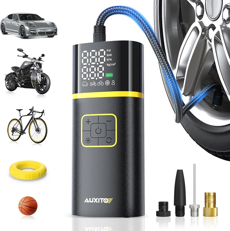 AUXITO Tire Inflator Portable Air Compressor - Air Pump for Car Tires with Digital Pressure Gauge, Cordless Rechargeable Battery, Emergency LED Light for Car Motorcycle Bike Ball, 150PSI, Auto Stop