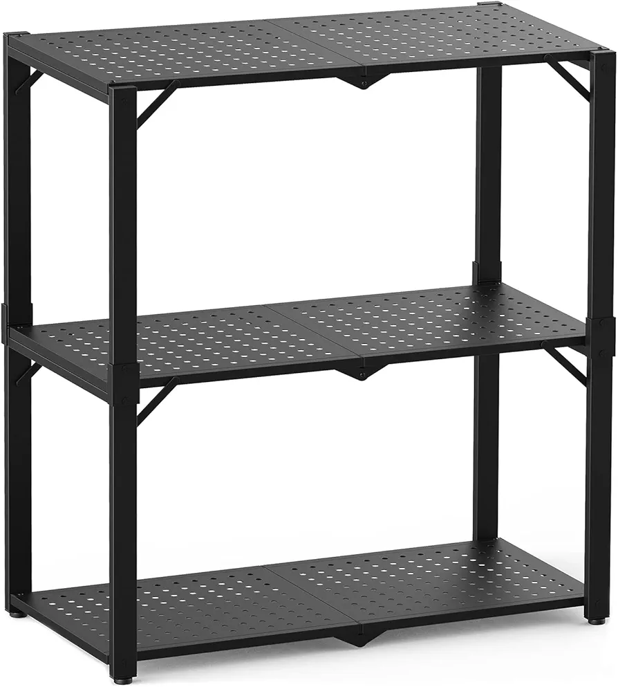 3-Shelf Storage Shelving Unit Metal Rack Heavy-Duty 28"x13.5"x33.5" for Garage, Kitchen and Bedroom Layers Increased Black