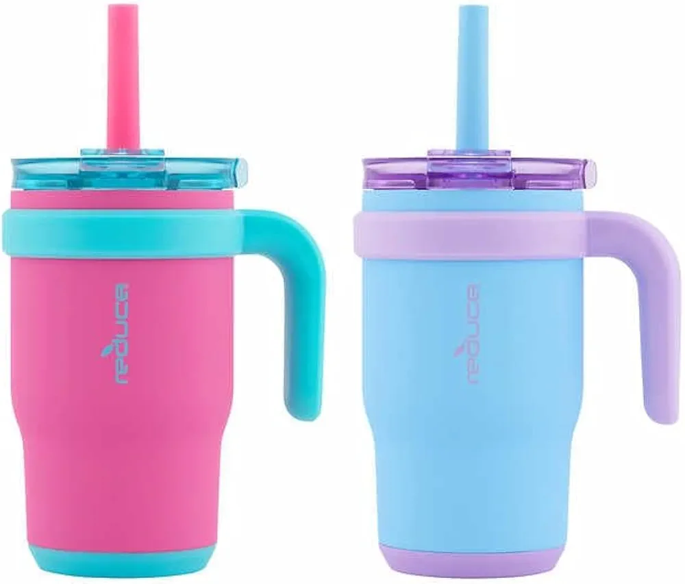 reduce 14oz Coldee Tumbler with Handle for Kids Leakproof Insulated Stainless Steel Mug with Lid & Straw Keeps Drinks Cold up to 18 Hrs – Spill Proof Chew-Resistant Straw- 2 Pack