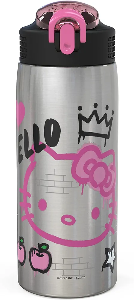 Zak Designs Sanrio Water Bottle for Travel and At Home, 19 oz Vacuum Insulated Stainless Steel with Locking Spout Cover, Built-In Carrying Loop, Leak-Proof Design (Hello Kitty)