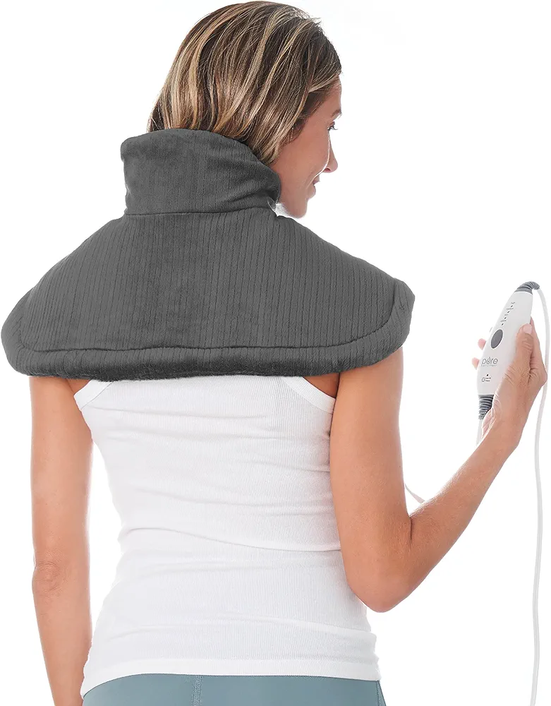 Pure Enrichment PureRelief Neck & Shoulder Heating Pad - 4 Heat Settings, Auto Shut-Off, Universal Fit, Magnet Closure, Soft Micromink, Storage Bag, 5-Year Warranty, Machine Wash (Charcoal Gray)