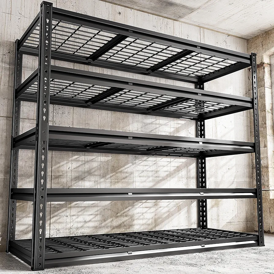 REIBII 48" W Garage Shelving 3000LBS Heavy Duty Storage Shelves, 5 Tier Adjustable Metal Shelves for Storage Rack Industrial Utility Shelf, Garage Storage Shelving Unit, 48" W x 24" D x 72" H