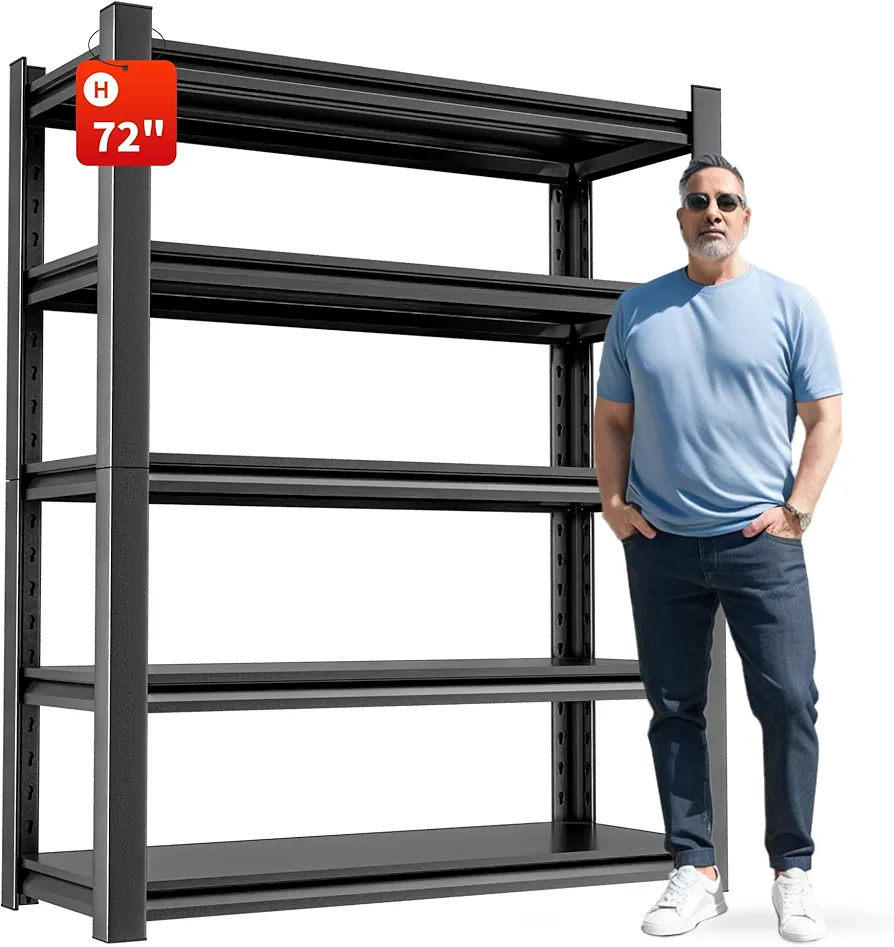 Metal Garage Storage Shelving Unit, 5-Tier Heavy Duty Adjustable Utility Shelves, Industrial Steel Shelving for Garage, Warehouse, and Storage Solutions 24" D x48 W x72 H