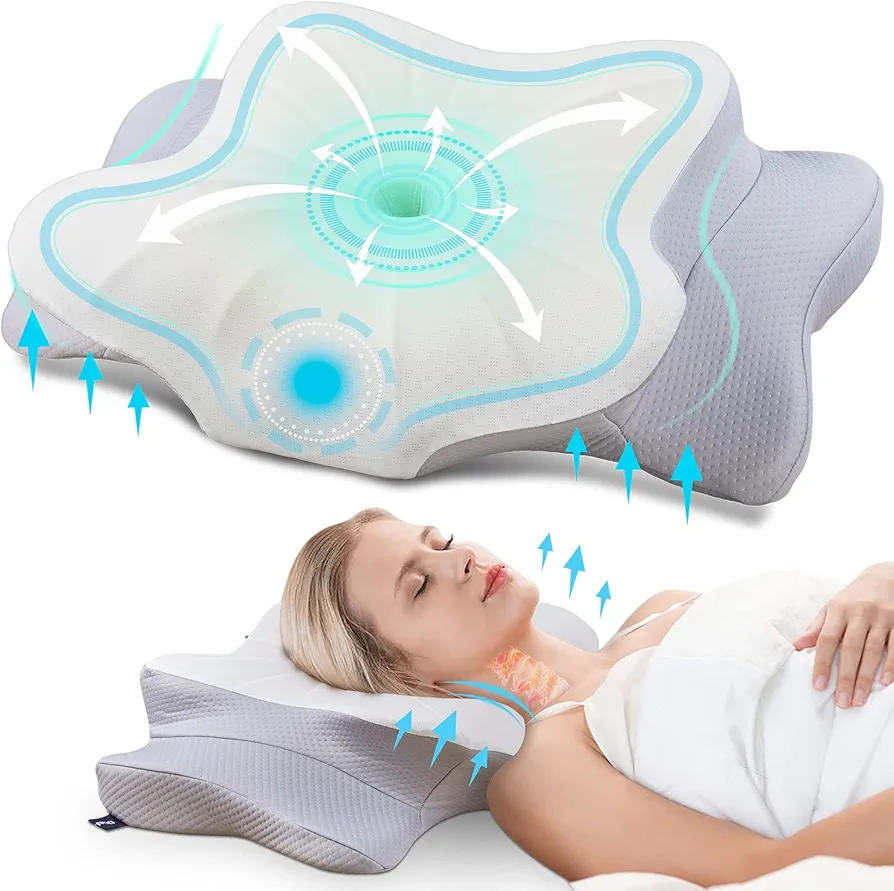 DONAMA Cervical Pillow for Neck Pain Relief,Contour Memory Foam Pillow,Ergonomic Orthopedic Neck Support Pillow for Side,Back and Stomach Sleepers with Breathable Pillowcase-Standard Size