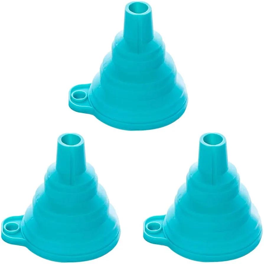 3PCS Practical Silicone Small Collapsible Foldable Silicon Kitchen Funnel Hopper Gel Kitchen Gadgets Accessories for Water Bottle Liquid Transfer Blue