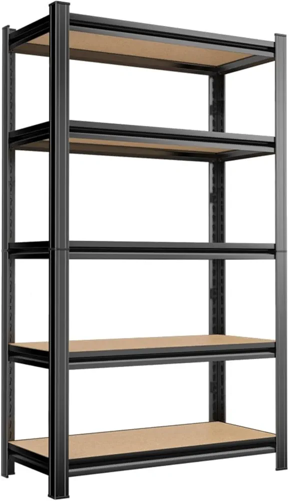 Garage Shelving, 2550Lbs Heavy Duty Shelves Unit for Garage/Basement/Warehouse, Metal and Wood 5-Tier Utility Rack, Adjustable Black Shelf, 72”H×35.4”W×15.8”D