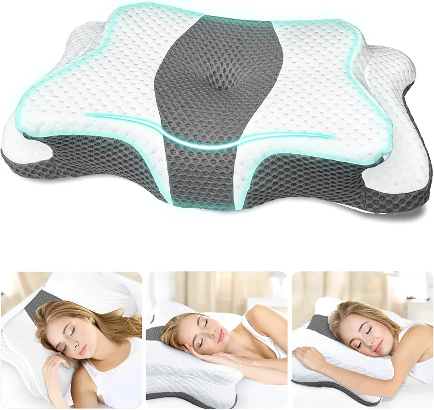 Memory Foam Pillows, Cervical Pillow for Neck and Shoulder Pain Relief, Ergonomic Contour Bed Pillow, Soft for Side Sleep Stomach Sleeping and Back Sleeper