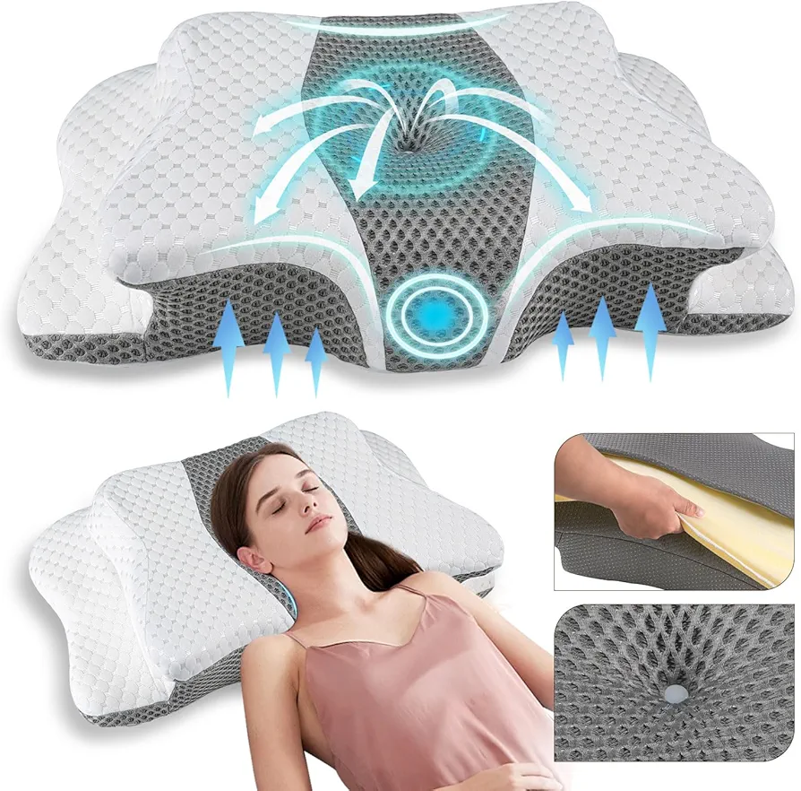 Pain Relief Cervical Pillow for Neck Support,Adjustable Ergonomic Pillow Cozy Sleeping,Odorless Orthopedic Memory Foam Pillows,Contour Bed Pillow for Side Back Stomach Sleeper