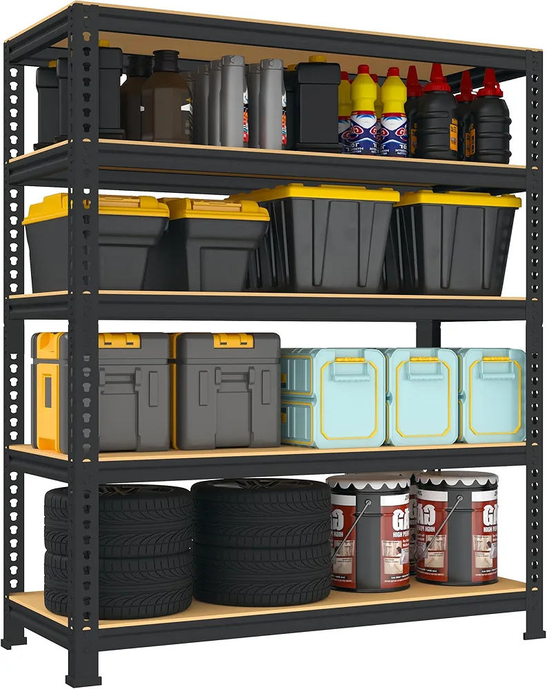 5 Tier Garage Storage Shelves - 32" W x 16" D x 63" H Heavy Duty Adjustable Storage Shelving Unit, Metal Shelves for Storage, Utility Rack Shelf for Basement, Pantry, Kitchen, Black