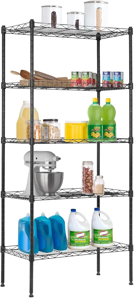 Adjustable NSF-Certified Metal Shelf Wire Shelving Unit Storage for Small Places Restaurant Garage Pantry Kitchen Garage Rack (Black, 21.5L x 11.6W x 47.6H)