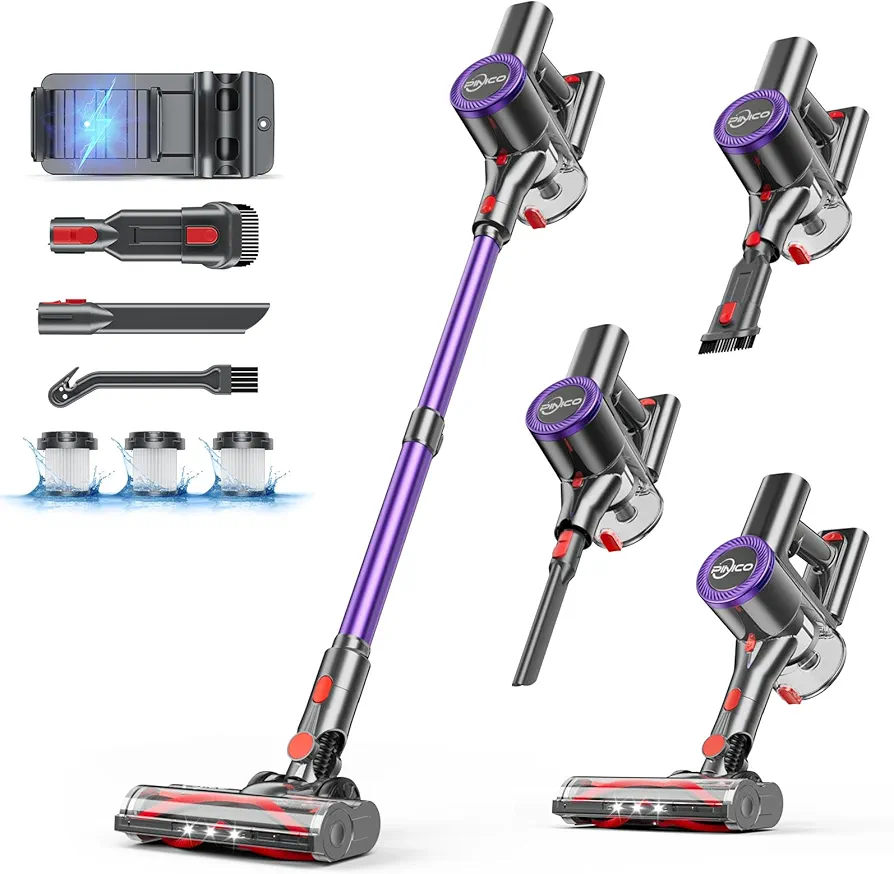 Cordless Vacuum Cleaner, 25kPA Vacuum Cleaners for Home, Stick Vac with Anti-Tangle Brush, 40 Mins Runtime, Lightweight, Versatile for Carpet, Hard Floor, Pet Hair (Purple)