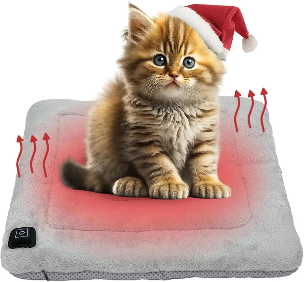 Pet Heating Pad, Temperature Adjustable Electric Heating Pad for Dogs Cats, Indoor/Outdoor 18" x 18" Graphene Heated Cat Dog Bed