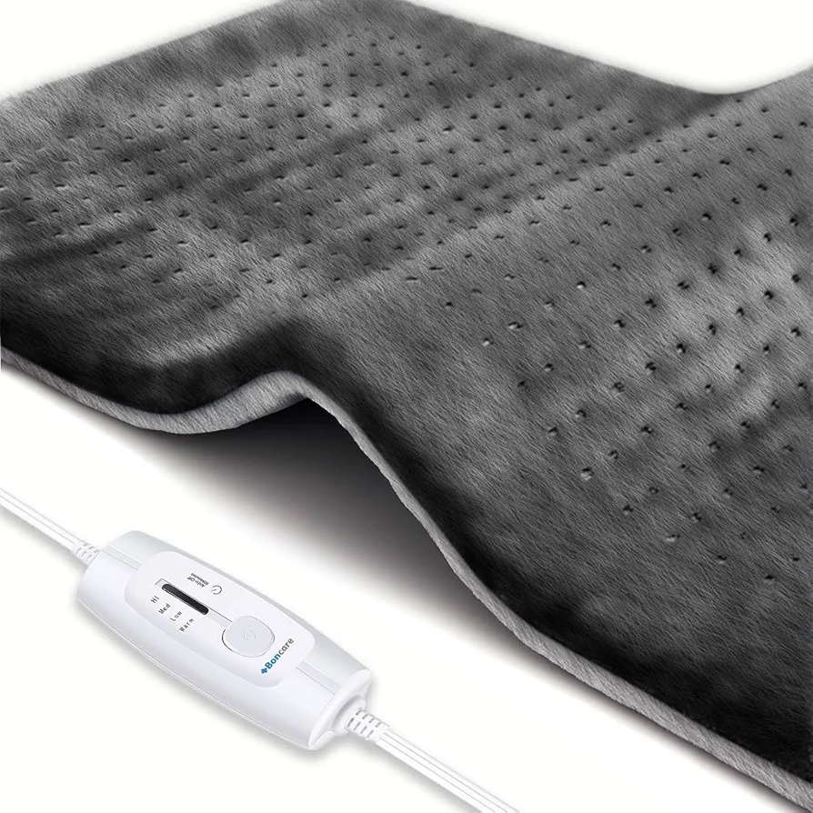 Boncare® Large Electric Heating Pad for Period Cramps and Back Pain Relief with Auto Shut Off and 4 Temperature Settings, Super Soft Heat Pad for Moist & Dry Natural Therapy (Gray, 12”x24”)