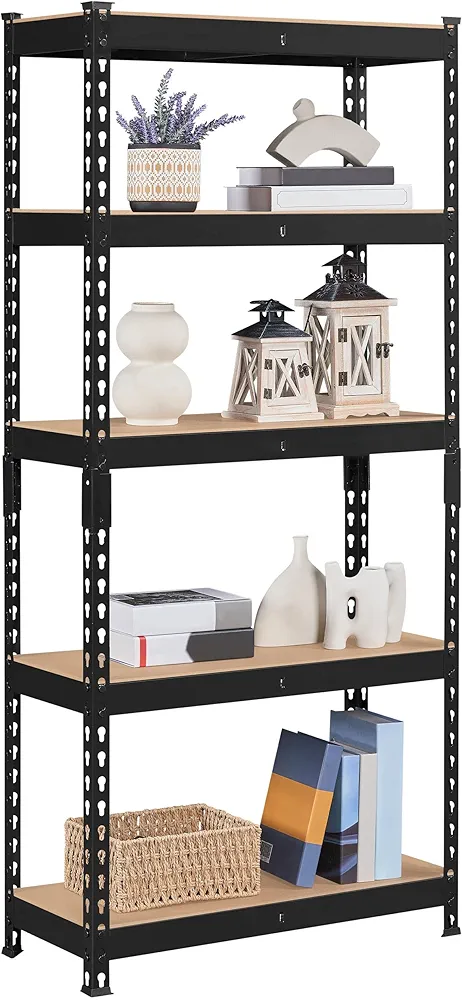 Yaheetech Storage Shelves 5 Tier Garage Shelving Heavy Duty Garage Shelves Adjustable Metal Shelving Unit Utility Rack Industrial Shelving for Warehouse Pantry Closet, 27.5"W x 12"D x 60"H, Black