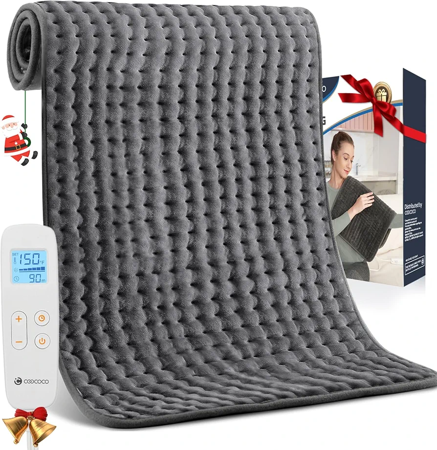 CooCoCo Large Heating Pad for Back, Electric Heated Pad for Neck Shoulders Period Cramps, FSA HSA Eligible 17x33 Heat Pad, Moist Heating, Auto Off, 10ft Cord, Christmas Gifts for Women Men Mom Dad