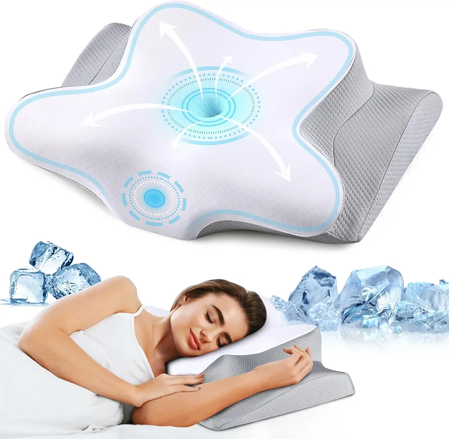 Neck Pillow Cervical Memory Foam Pillows, Cooling Contour Pillow for Neck Pain Relief, Ergonomic Orthopedic Bed Pillow for Side Back Stomach Sleepers with Breathable Pillowcase