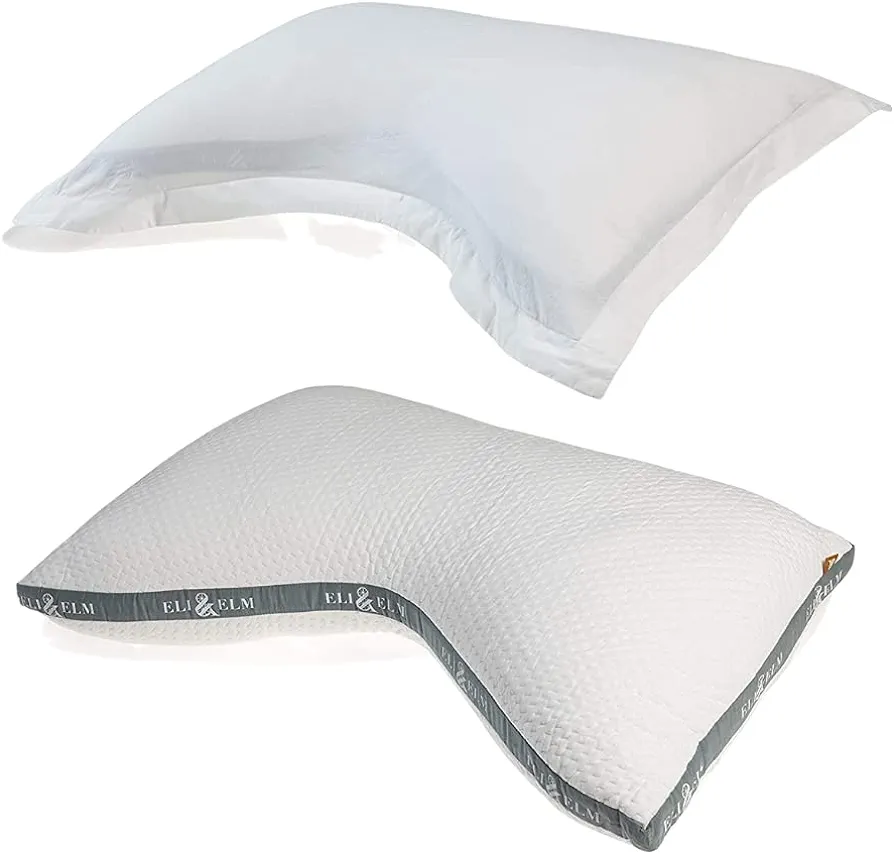 Eli & Elm | Best Ergonomic Side Sleeper Pillow for Neck Pain. Supportive Cooling Latex Fill with Luxury Breathable Cover. U-Shape Contoured Design. Queen Size Bed Pillow. (Pillow & Pillow Case)