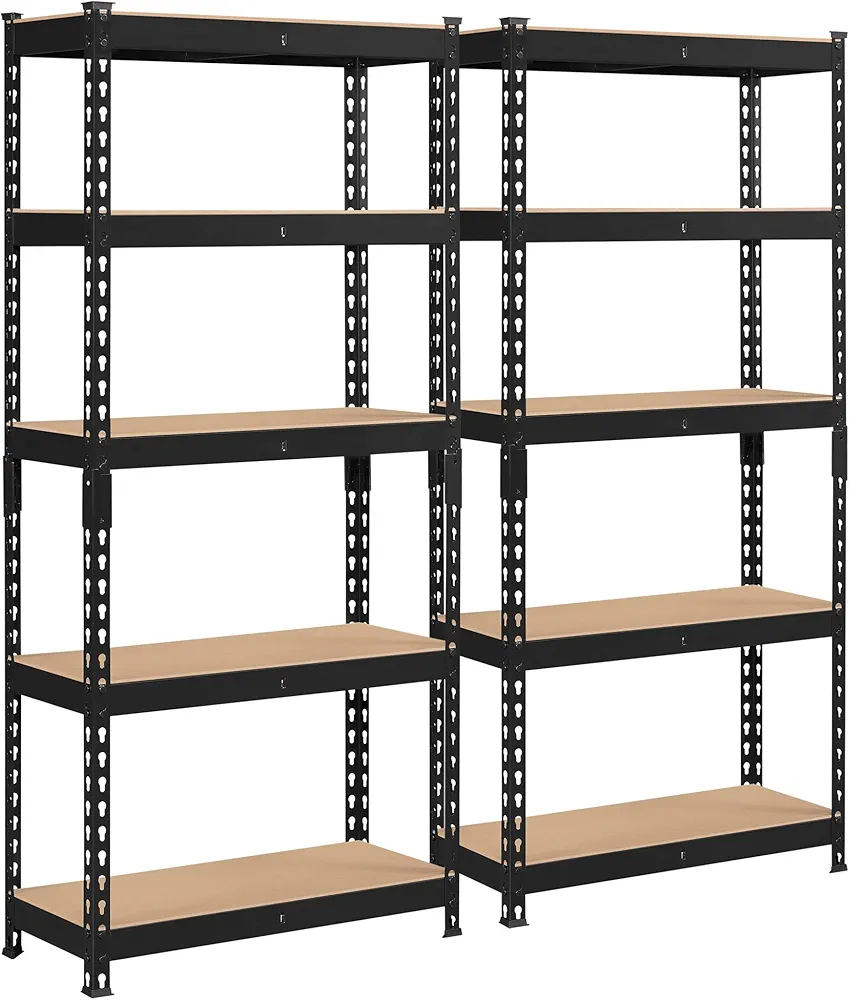 Topeakmart 2 PCS 5-Tier Utility Shelves, Metal Storage Shelves Garage Shelving Unit Adjustable Garage Storage Shelves Storage Racks Heavy Duty Shed Shelving - Black, 27.5 x 12 x 60 Inch