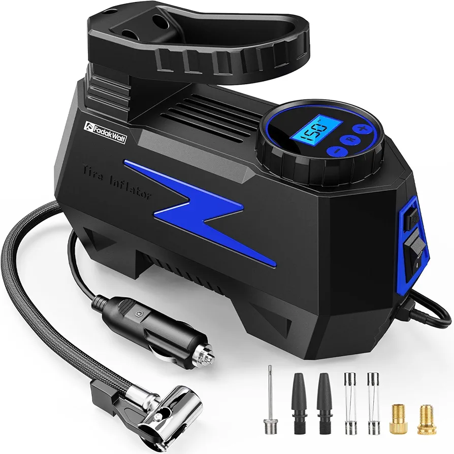 Tire Inflator Portable Air Compressor, DC 12V Tire Air Pump with LED and 150PSI Digital Pressure Gauge, Portable Tire Inflator for Car Tires, Motorcycles, Bike, Ball (Blue)