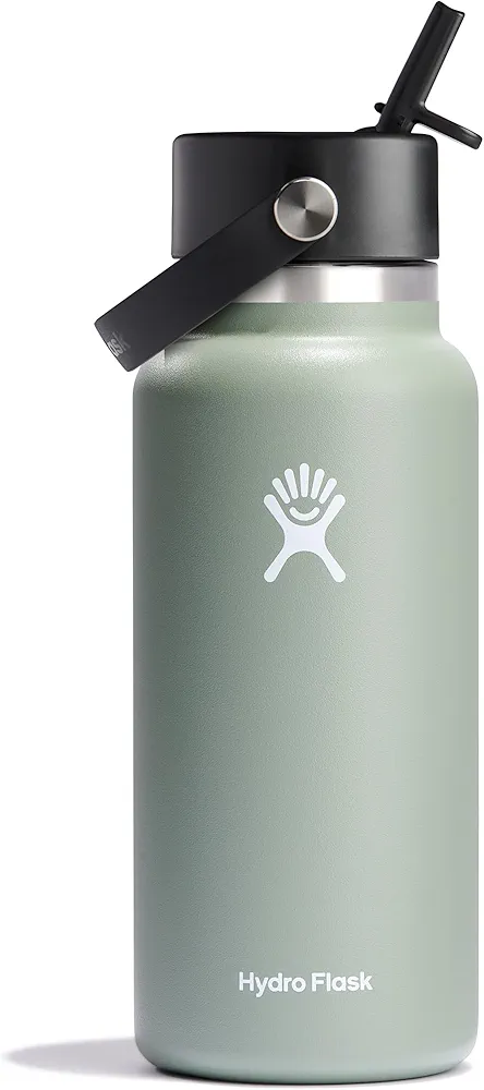 HYDRO FLASK Wide Mouth vacuum insulated stainless steel water bottle with leakproof closeable straw lid for cold water drinks, sports, travel, car and school