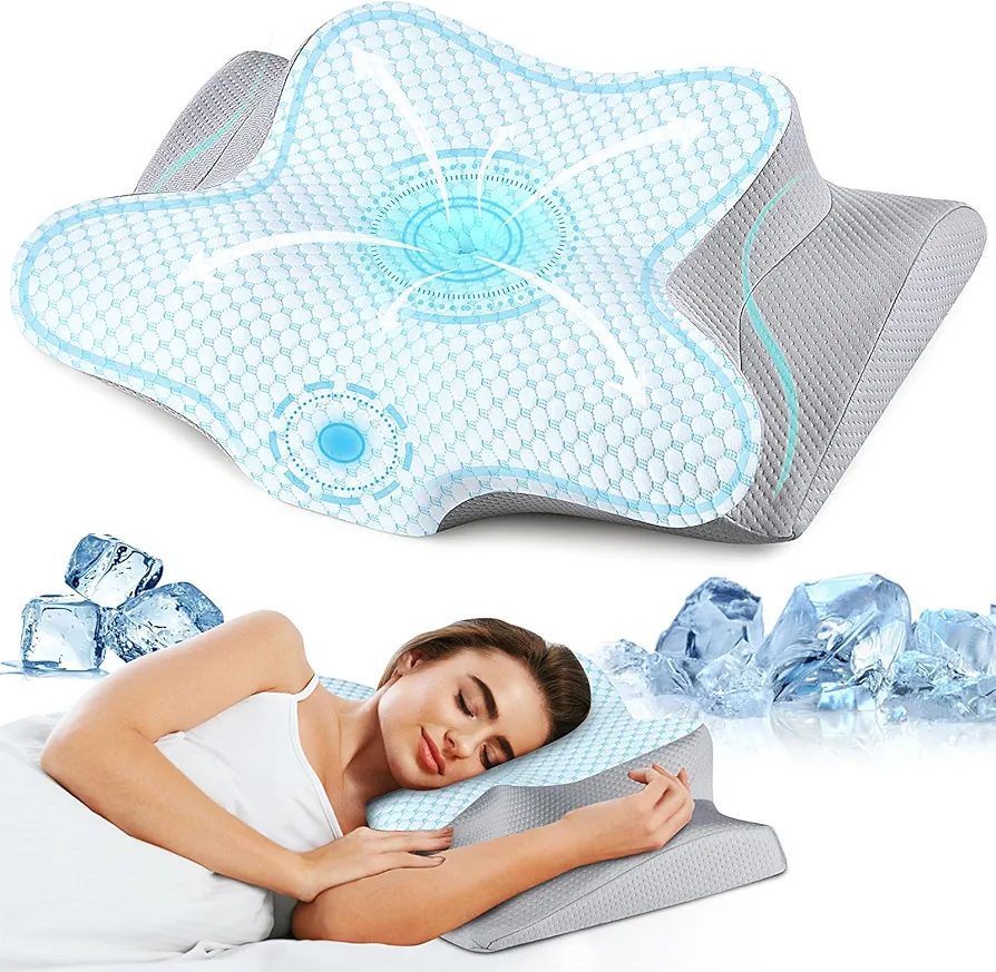 Neck Pillow Cervical Memory Foam Pillows for Pain Relief Sleeping, Contour Pillow for Shoulder Pain, Ergonomic Orthopedic Bed Pillow for Side, Back & Stomach Sleepers with Breathable Pillowcase