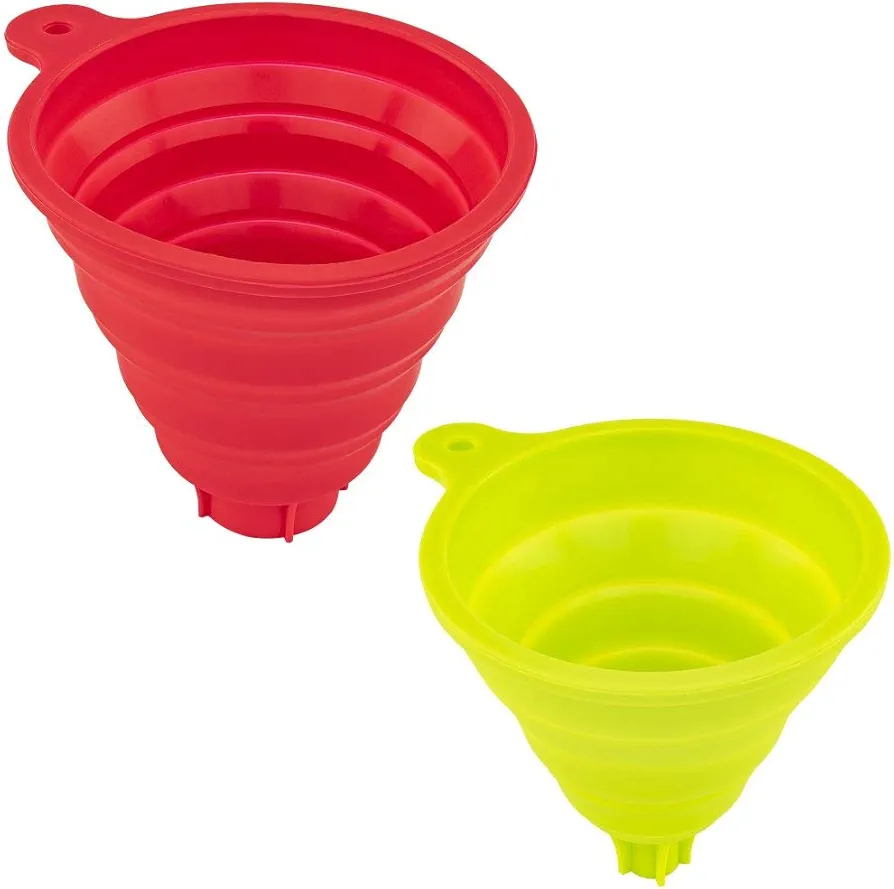 Silicone Collapsible Funnel Set 2 Both Wide & Narrow Tips - Perfect For Oil Bottles Canning Jars Liquid Transfer Water Bottle