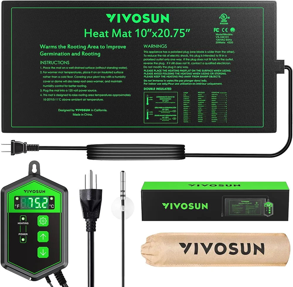 VIVOSUN 10"x 20.75" Seedling Heat Mat and Digital Thermostat Combo Set, UL & MET-Certified Warm Hydroponic Heating Pad for Germination, Indoor Gardening, Greenhouse