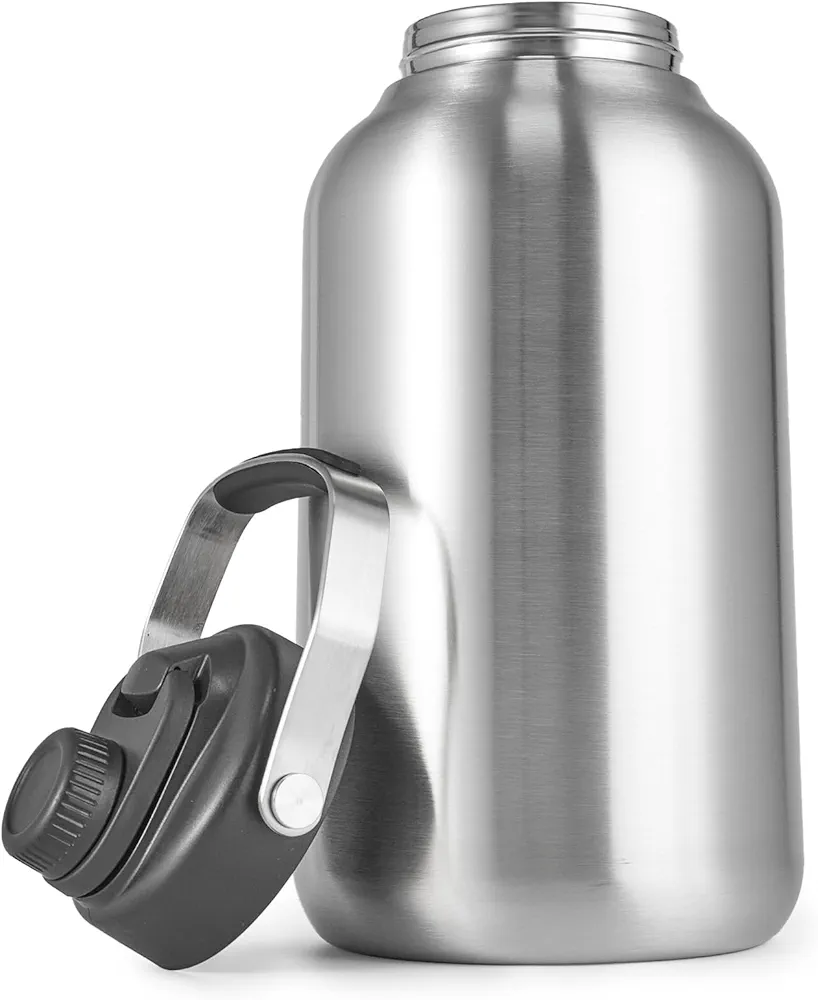 One Gallon Water Bottle, 128oz Stainless Steel Insulated Water Bottle For Hot & Cold Drinks, BPA-Free, Wide Mouth, Leak-Proof Big Water Jug With Handle For Sports, Travel, Hinking & Camping, Silver