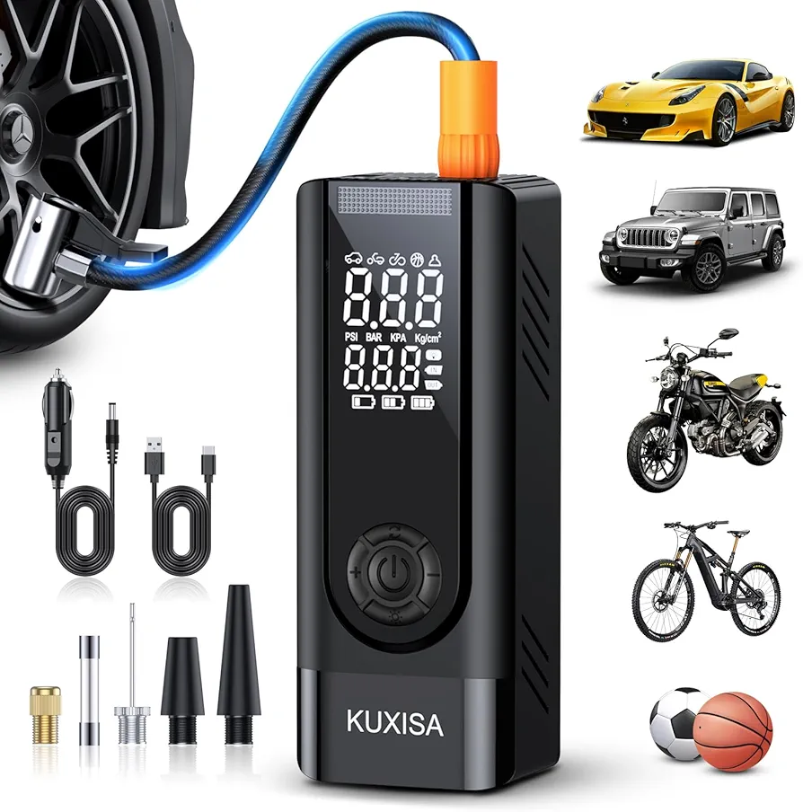 Tire Inflator Portable Air Compressor - 180PSI Air Compressor with Tire Pressure Gauge, 25000mAh & 3X Faster Portable Air Pump for Cars, Bikes & Motorcycle Tires, Balls, Car Accessories