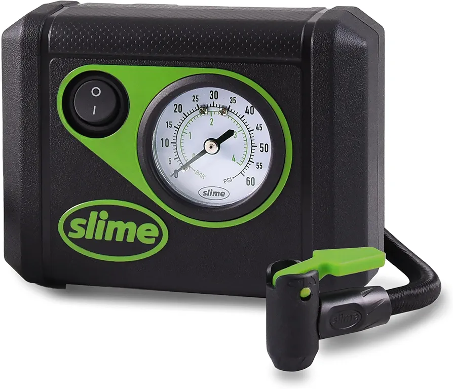 Slime 40059 Tire Inflator, Junior, Compact, Powerful, Portable Car Air Compressor, Lightweight, Analog, Flat Tire Repair, 12V, 12 min inflation