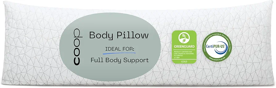 Coop Home Goods Original Body Pillow, Adjustable Body Pillows for Adults, 20x 54 Long Pillow for Bed, Back, Shoulder, Hip & Knee Side Sleeper Pillows for Adults with Memory Foam & Washable Cover