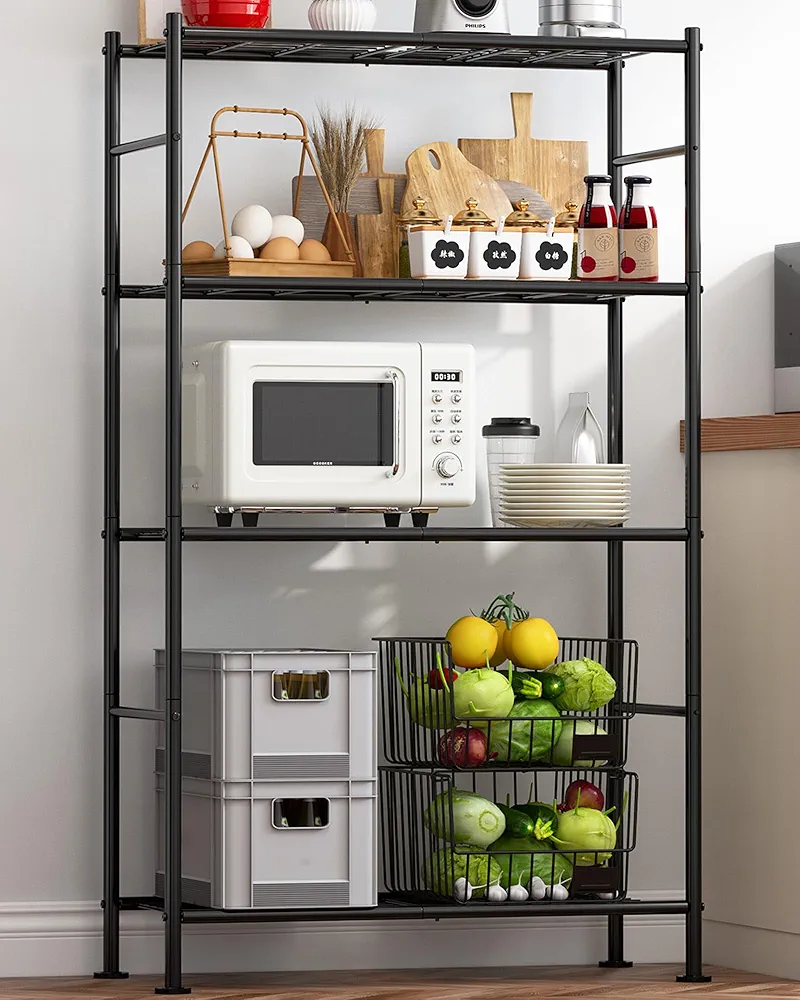 Storage Shelves - 4 Tier Shelf Organizer, Heavy Duty Garage Shelving Unit with Leveling Feet, Stable Metal Shelves Organizer for Pantry, Kitchen and Closet, 33.1" W X 12.6" D X 57.2" H, Black