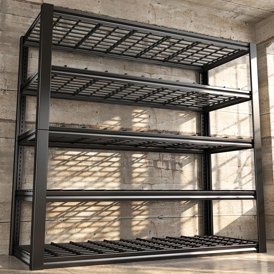 REIBII 48''W Garage Shelving 2500LBS Garage Storage Shelves Heavy Duty Shelving 5 Tier Adjustable Garage Shelves Metal Shelves for Garage Storage Rack Industrial Shelving, 48''W X 72''H X18''D