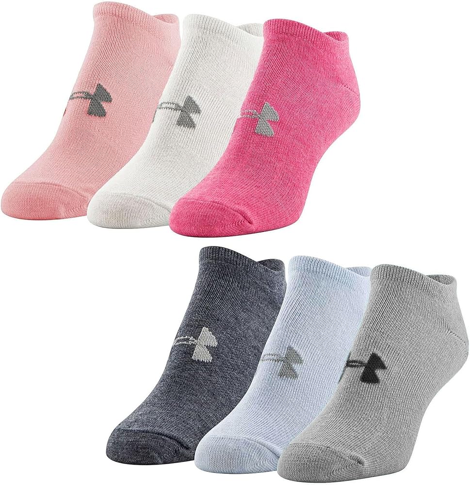 Under Armour UA Women's Training No Show Socks, 6-Pair Pack, Gray/Pink/Assorted, Shoe Size 7-10.5