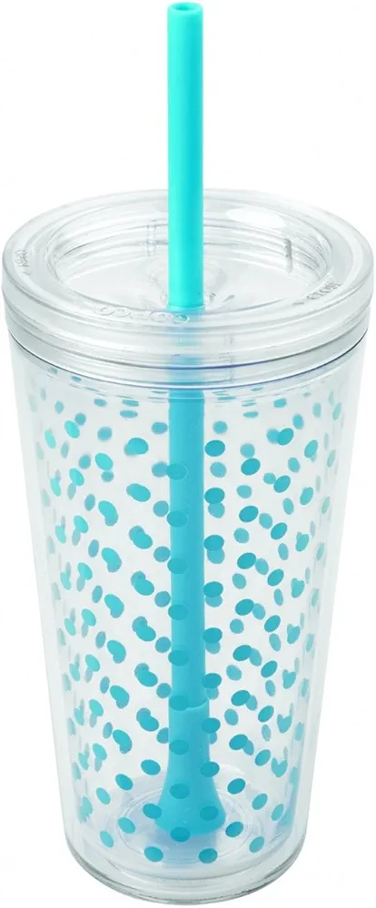 Copco Minimus Double Wall Insulated Tumbler with Removable Straw, 24-Ounce, Cyan Blue Dots