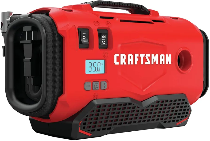 CRAFTSMAN V20 Tire Inflator, Portable Air Compressor, 3 Modes: Cordless, 120V Corded, and 12V Car Adapter, Air Pump, Battery Sold Separately (CMCE520B)