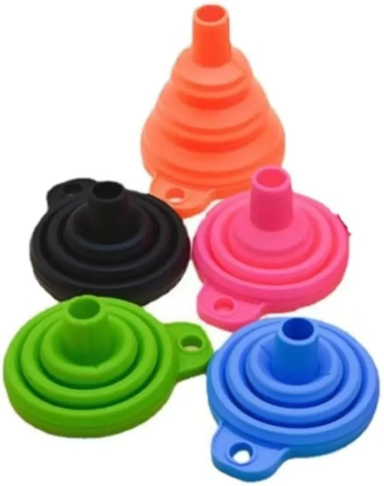 Kitchen Funnel Set, 5 Pack, Small and Large, Foldable Silicone Collapsible Funnels, Food Grade