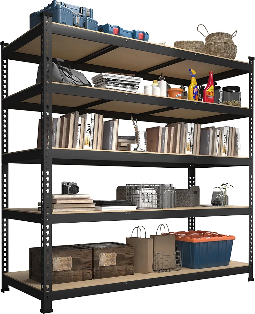 48" W x 24" D x 72" H Adjustable Garage Storage Shelves - 5-Shelf Heavy Duty Shelving Unit, Metal Utility Storage Organizer Racks for Warehouse Pantry Closet Kitchen, Black