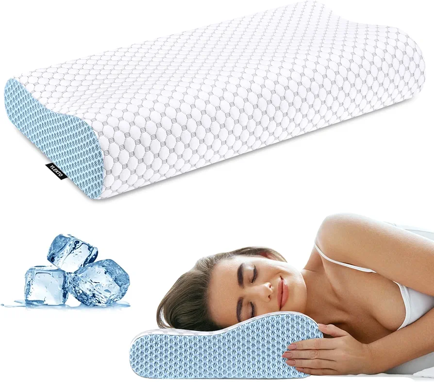 Cervical Neck Pillow for Pain Relief - Ergonomic Contour Memory Foam Pillows, Cooling Side Sleeper Pillow for Sleeping, Orthopedic Bed Pillow for Back Stomach Sleepers with Pillowcase