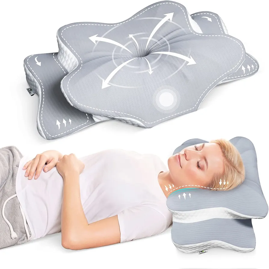 Cervical Contour Pillow for Neck, Shoulder and Back Pain Relief - Orthopedic Memory Foam Support for Side Sleepers