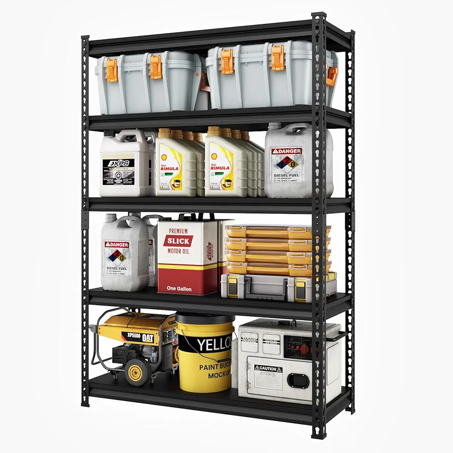 48" W Garage Shelving Heavy Duty，2500LBS Loads Adjustable Garage Storage Shelves, 5-Tier Metal Shelving Units and Storage Racks Heavy Duty, 48”W x 18”D x 78”H，Black…