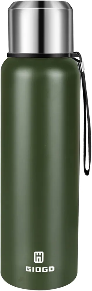 Insulated vacuum Thermo Bottle 750ml/25.4oz with cup Stainless steel coffee bottles for hot and cold drink water flask.(Green,750ml)