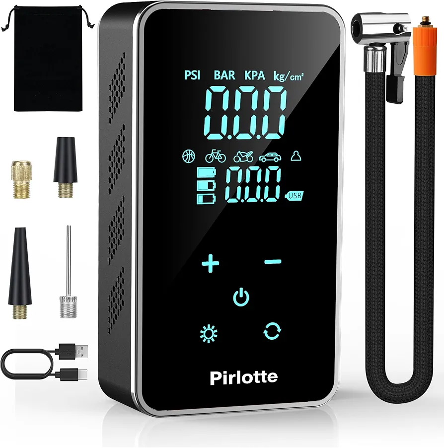 Tire Inflator Portable Air Compressor-Air Pump for Car-18000mAh Electric Air Compressor-Portable Air Pump Cordless-150 PSI Tire Pump with Touch Screen/Gauge/Light for Motorcycle, Bike, Ball(Black)