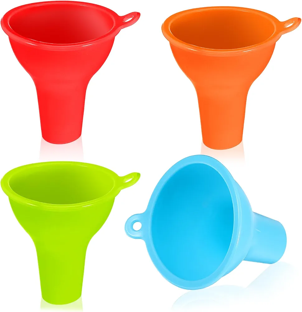 4Pcs Funnels for Kitchen Use Filling Bottles Silicone Funnel Wide Mouth Funnel Multi Color Flexible Condiment Funnel Kitchen Gadgets Accessories for Filling Water Bottle Liquid Transfer