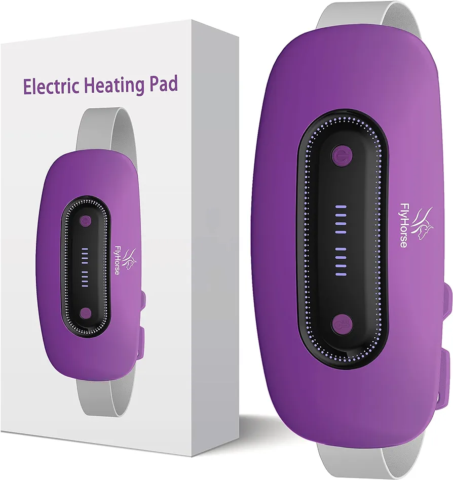 Electric Heating Pad,Portable Cordless Menstrual Pad with 4 Heat Levels and Massage Modes, Fast Large Belly Wrap Belt (Purple)