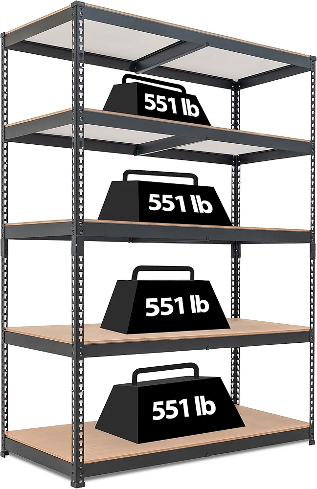 HOMEDANT 5 Tier Laminated Boltless Heavy Duty Garage Storage Adjustable Wide Size Metal Shelving Unit Utility Rack Shelves Organization Multipurpose Shelf Shed Warehouse 47.7"W x 24.1"D x 71.3"H 1Pack